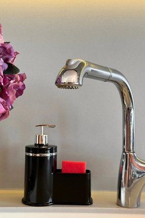 Mutfak Veya Banyo İçin Şık Gümüş Detaylı Süngerlikli Sıvı Sabunluk , Yerli Üretim