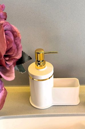 Mutfak Veya Banyo İçin Şık Altın Rengi Detaylı Süngerlikli Sıvı Sabunluk , Yerli Üretim