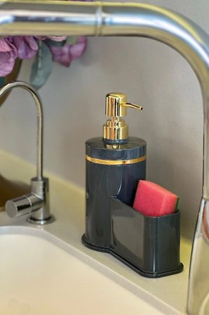 Mutfak Veya Banyo İçin Şık Altın Rengi Detaylı Süngerlikli Sıvı Sabunluk , Yerli Üretim