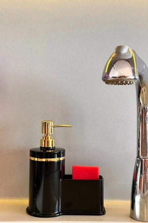 Mutfak Veya Banyo İçin Şık Altın Rengi Detaylı Süngerlikli Sıvı Sabunluk , Yerli Üretim