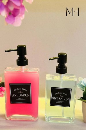 350 ml+500 ml İkili Modern Ve Şık Tasarım Cam Sıvı Sabunluk Seti