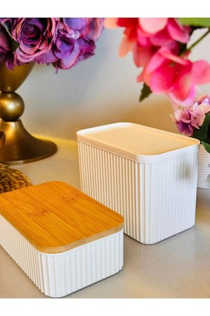 İkili Bambu Kapaklı Dikdörtgen Saklama ve Beslenme Kutusu, 0,5 litre ve 1 litre hacminde 2 adet Kutu