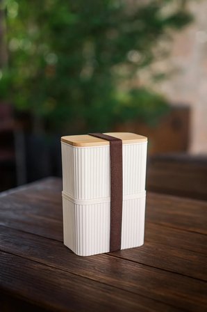Bambu Kapaklı 2 Katlı Saklama Kabı Seti - 2X1 Litre