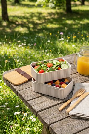 Bambu Kapaklı 2'li Saklama Kabı Seti – 0,5+0,5 Litre – Üst Üste Konabilir – 15x9x10 cm