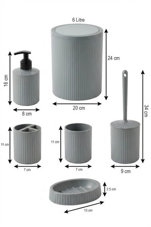 5 Parça Şık Gri Banyo Seti, Hacim: 6 litre