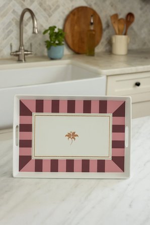 Çizgili Desenli Servis Tepsisi 38x28x3,5 cm, Bordo