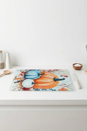 Dekoratif Kabak Desenli Cam Kesme Tahtası 25 cm × 35 cm