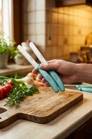 2'li Ultra Keskin Tırtıklı Bıçak Seti, Yeşil 22 Cm %100 Garantili Paslanmaz Çelik