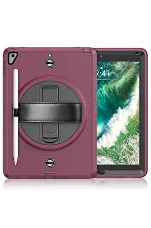 iPad 5 Air 9.7 Kılıf Strap-C Otterbox Tablet Kapak - Mürdüm-(5796)