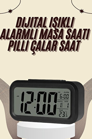 Dijital Masa Saati Termometreli Takvim Çalar Saat Led Ekran Pilli