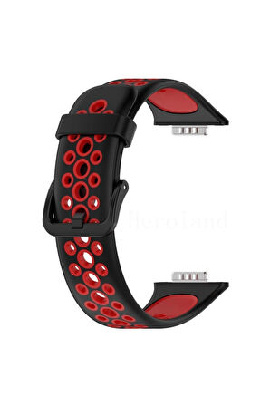 Huawei Watch Fit 2 Spor Delikli Kordon - Siyah-Kırmızı-(5796)