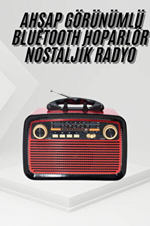 Nostalji Radyo Bluetooth Hoparlör USB-SD Kart Giriş Led Fener Işıklı Bataryalı