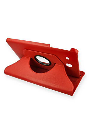 Samsung Galaxy T560 Tab E 9.7 Kılıf 360 Tablet Deri Kılıf - Kırmızı-(5796)