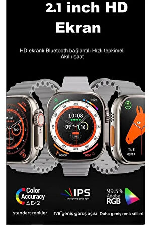 Ultra 8 2.1 inç IPS Ekran Konuşma ve NFC Özellikli Akıllı Saat - Gümüş-(5796