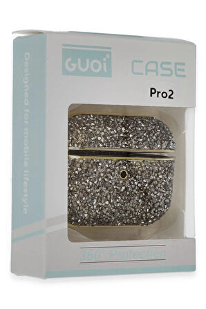 Airpods Pro 2 (2.nesil) Luz Taşlı Kılıf - Siyah-(5796)