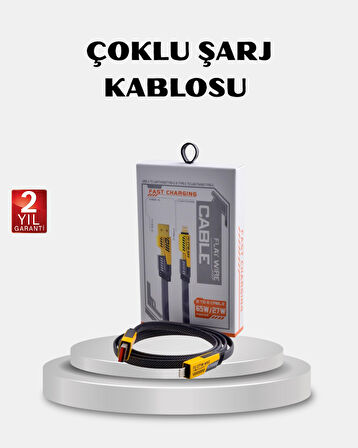 USB-C USB-A 4’ü 1 Arada Örgülü Kablo 65W Hızlı Şarj Metal Uç Dayanıklı