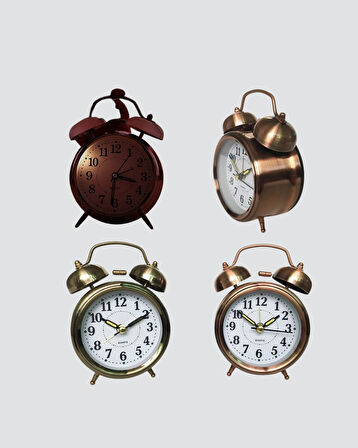 Nostaljik Büyük Boy Metal Masa Saati Bronz Kaplama ve Yüksek Sesli Alarm