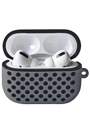 Airpods Pro 2 (2.nesil) Spor Delikli Kılıf - Gri-Siyah-(5796)
