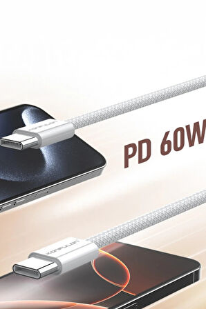 DC82 1M 60W Type-C to Type-C PD Hızlı Şarj Kablo - Beyaz-(5796)