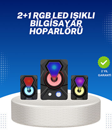 RGB Işıklı USB Hoparlör Seti 9W Çıkış Gücü Derin Bas