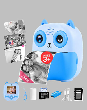 Anında Baskı Özellikli Çocuk Kamerası 48MP 1080P Çift Lens 32GB Destekli