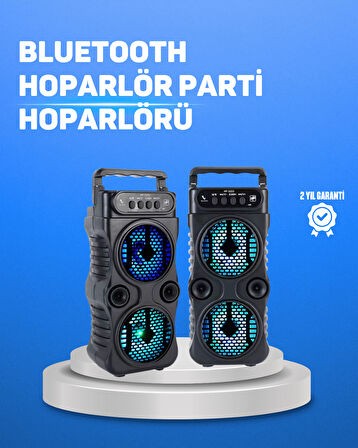 Kablosuz LED Işıklı Bluetooth Hoparlör – FM Radyolu Mikrofon Girişli