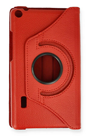 Huawei MediaPad T3 7 Kılıf 360 Tablet Deri Kılıf - Kırmızı-(5796)
