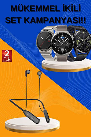 Alarm ve Titreşim Özellikli Akıllı Saat ve Mikrofonlu Kablolu Bluetooth Kulaklı