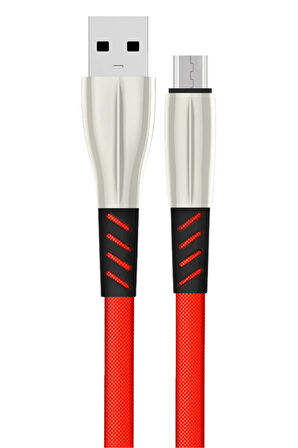 S88 Metal Uçlu Micro USB Kablo 1M 2.4A - Kırmızı-(5796)