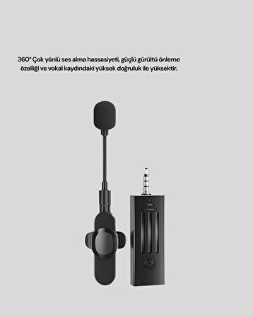 360° Kablosuz Yaka Mikrofonu – Gürültü Engelleme 60m Menzil Type-C Şarjlı