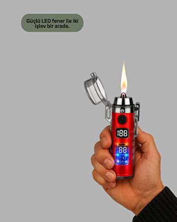 Güç Göstergeli Şarjlı Fenerli USB Elektrikli Çakmak