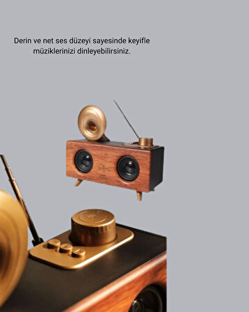 Gramafon Tasarımlı Bluetooth Hoparlör 3D Ses Teknolojili Çok Fonksiyonlu