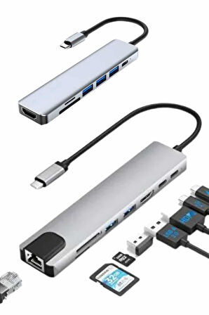 8 Port Çoklayıcı Macbook Ile Uyumlu Çoğaltıcı Type-C dönüştürücü TF SD 