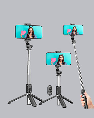 Kablosuz Bluetooth Selfie Çubuğu – 360° Dönebilir Başlık Taşınabilir ve Ş
