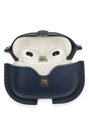 Airpods 3 (3.nesil) Çanta Deri Kılıf - Lacivert-(5796)