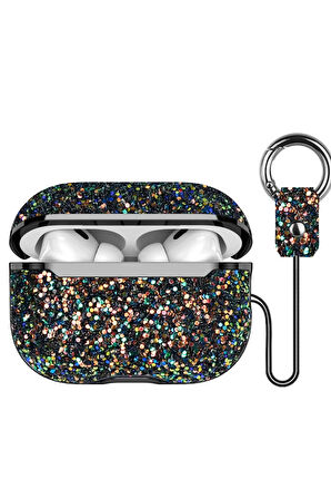 Airpods 2 (2.nesil) Bright Simli Airpods Kapak - Siyah-(5796)