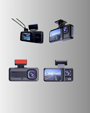 3 Kameralı Araç İçi Kayıt Cihazı 1080P Full HD Gece Görüşlü ve Wi-Fi Bağl