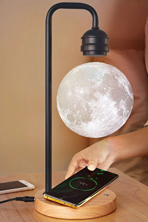 XF02 Ay Görünümlü Kablosuz Şarj Özellikli Gece Lambası - Siyah-(5796)