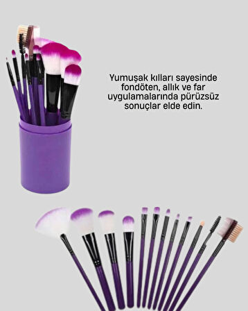 12’li Makyaj Fırça Seti Fondöten Allık Far Karıştırma İçin Tam Uyumlu
