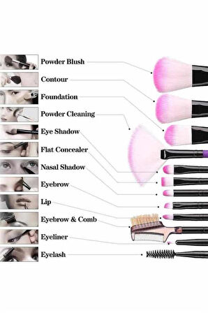 Makyaj Fırçası 12 Parça Set Yumuşak Uçlu Göz Makyajına Uygun Hafif ve Taşı