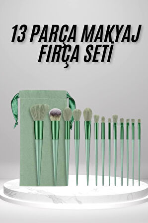 Makyaj Fırça Seti Yeşil 13 Parça Fondöten Fırçası Allık Fırçası Far Fır