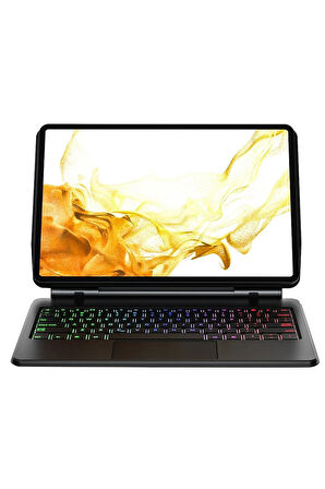 Samsung Galaxy T870 Tab S7 11 Kılıf Eternal Ledli Klavyeli Tablet Kılıfı - Siya