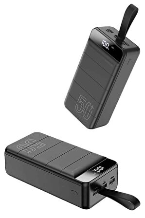 Taşınabilir Powerbank 50.000 mAh 4 Girişli Hızlı Şarj Led Göstergeli Fenerli 