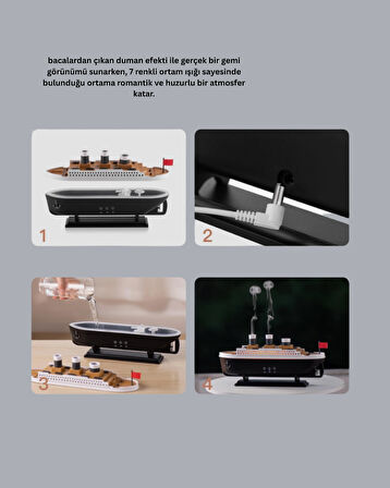 Titanik Gemi Tasarımlı LED Işıklı Hava Nemlendirici Buhar Efektli Oda Difüzör