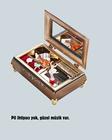 Piyano Şeklinde Balerinli Müzik Kutusu Takı Bölmeli Şık Model