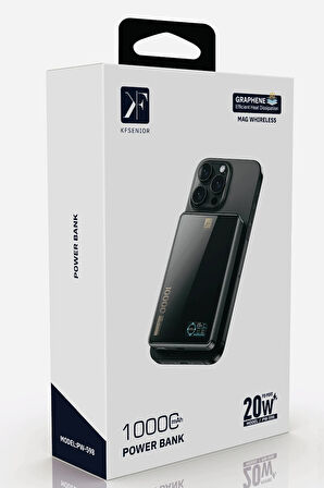 PW598 10.000 mAh Dijital Göstergeli 20W Type-C ve 15W Kablosuz Şarj PD Hızlı Şa