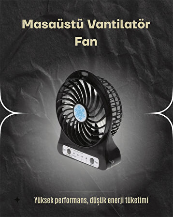 Şarjlı USB Fan – Masaüstü Mini Vantilatör Taşınabilir Işıklı 3 Kademeli 