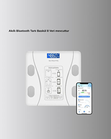 Akıllı Dijital Baskül – Bluetooth Bağlantılı 8 Ölçüm Verili Akıllı Vüc