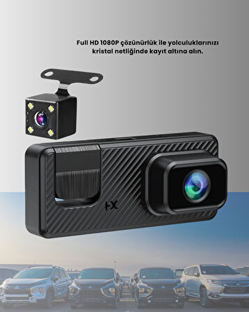 3 Kameralı Araç İçi DVR Kayıt Cihazı Ön İç Arka Kamera Full HD