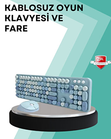 Kablosuz Klavye ve Mouse Seti – Sessiz Tuş Retro Tasarım
